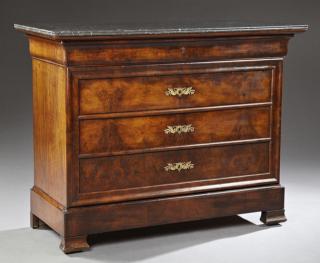 Appraisal: Louis Philippe Carved Walnut Marble Top Commode Louis Philippe Carved