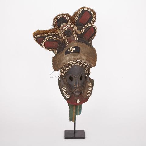 Appraisal: Dan Carved Wood Mask and Headdress with cowrie shell cloth