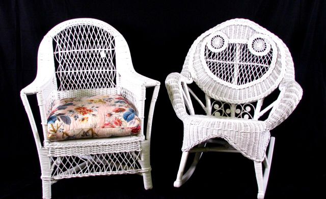 Appraisal: White painted antique wicker rocker and white painted antique wicker