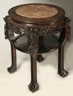 Appraisal: A CHINESE CARVED HARDWOOD AND MARBLE STAND TABLE A Republic