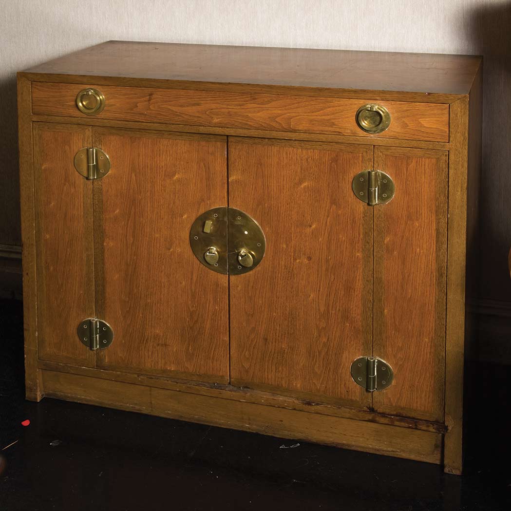 Appraisal: Brass Bound Cabinet Height inches width inches depth inches