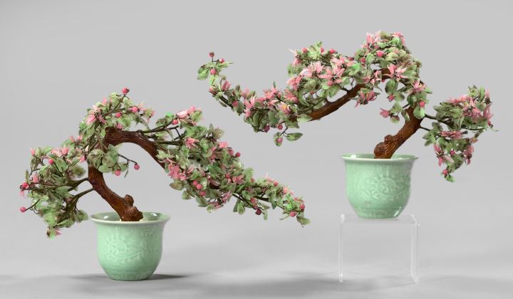 Appraisal: Pair of Kuang Hsu Miniature Flowering Cherry Trees first quarter