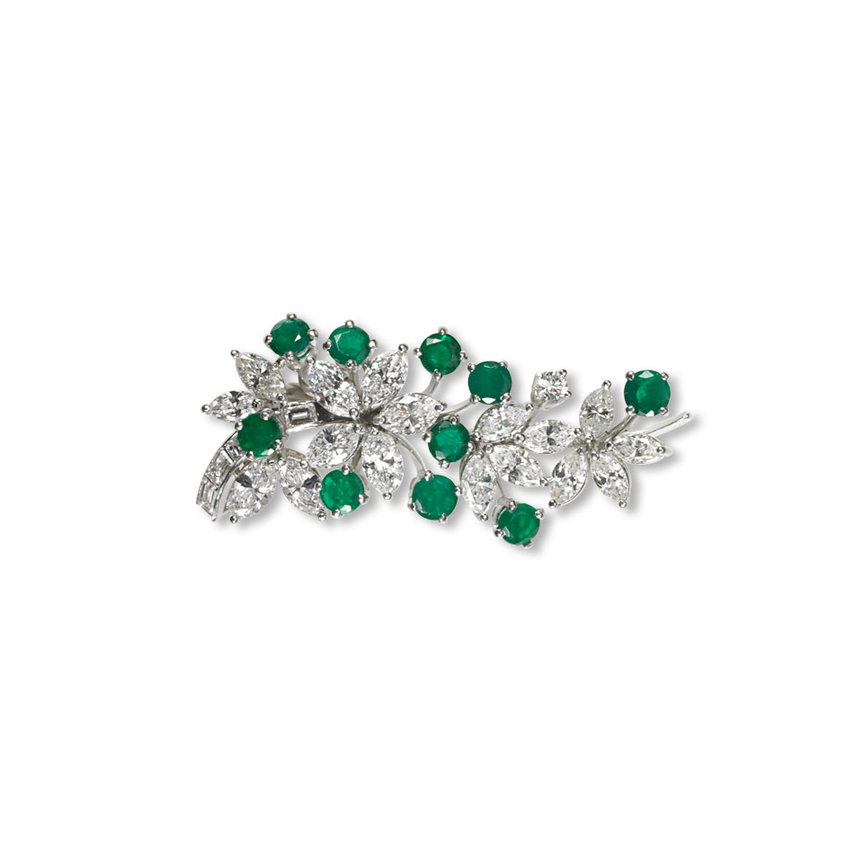 Appraisal: Birks Platinum Spray Brooch set with full cut emeralds approx