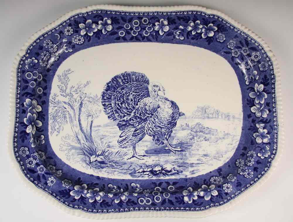 Appraisal: LARGE IRONSTONE PLATTER - English Blue and White Decorated Ironstone