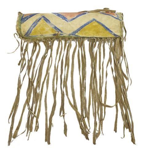 Appraisal: Central Plains cylindrical parfleche bag c - hide with polychrome