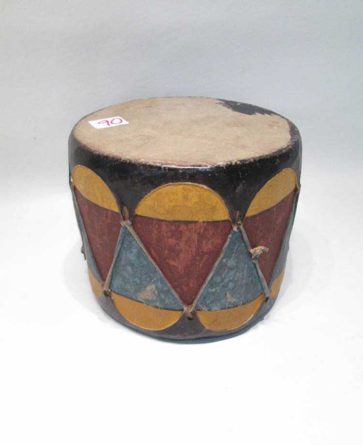 Appraisal: SOUTHWEST NATIVE AMERICAN PUEBLO DRUM painted wood body and stretched