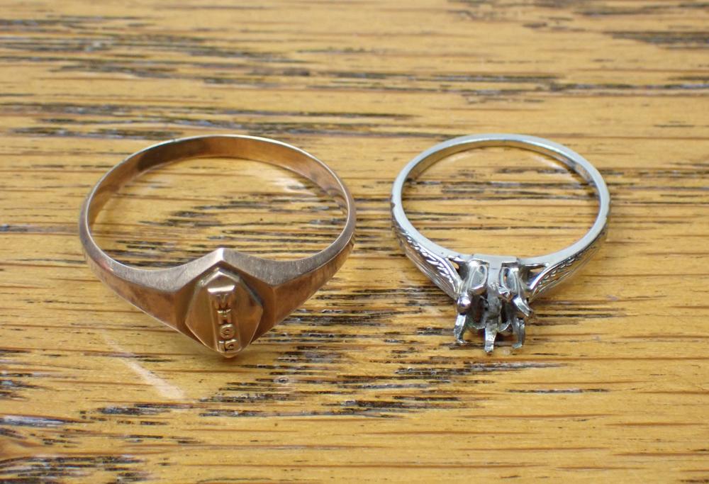 Appraisal: TWO ANTIQUE GOLD RINGS including a hand-engraved k white gold