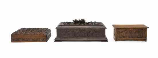 Appraisal: A Collection of Three Carved Wood Boxes each of rectangular