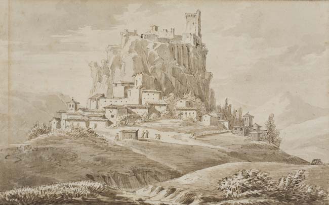 Appraisal: ITALIAN SCHOOL TH-CENTURY View of a Hill Town Pen and