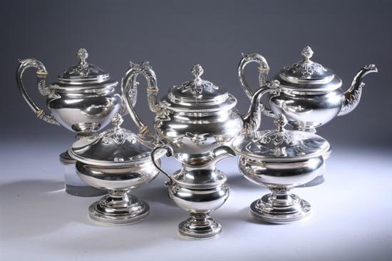 Appraisal: SIX-PIECE AMERICAN COIN SILVER TEA AND COFFEE SERVICE INCLUDING PAIR