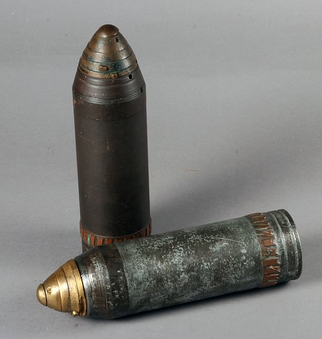 Appraisal: US mm steel shrapnel shells with fuses and copper sabots