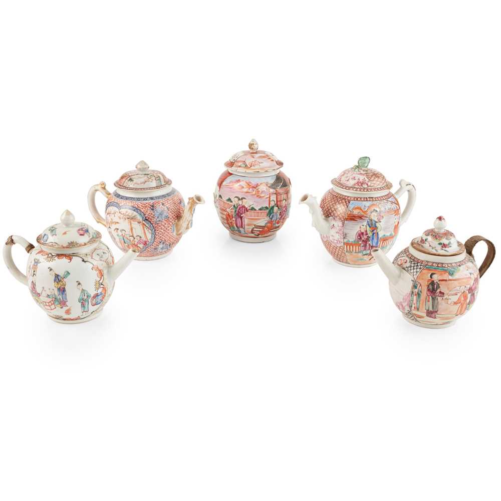 Appraisal: GROUP OF FIVE TEAPOTS QING DYNASTY TH CENTURY two lidded