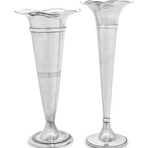 Appraisal: Two American Silver Trumpet Vases th Century one example marked