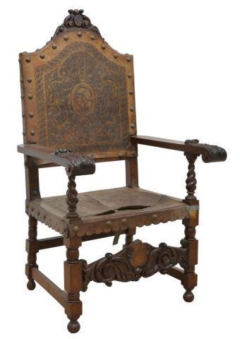 Appraisal: Spanish Baroque style walnut armchair late th c carved crest