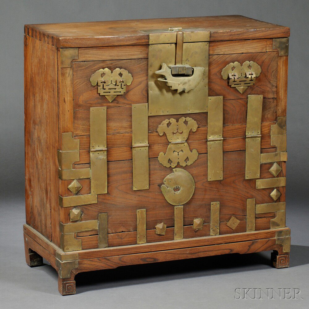 Appraisal: Chest Bandaji Korea softwood decorative brass hardware with lock and