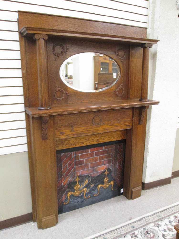 Appraisal: OAK FIREPLACE SURROUND American late th century upper portion an