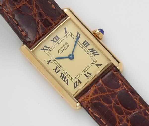 Appraisal: A quartz wristwatch Cartier Swiss Tank signed must de Cartier