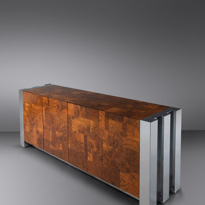 Appraisal: Paul Evans American - Cityscape Credenza burlwood chrome-plated steel unmarked