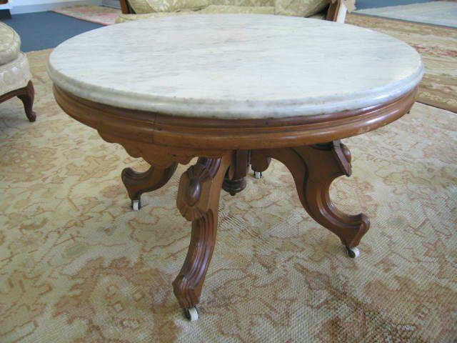 Appraisal: Victorian Marble Top Table round coffee size walnut base original