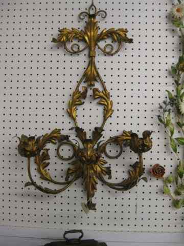 Appraisal: Italian Gilt Metal Wall Sconce triple sconce approx '' x