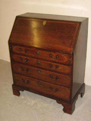 Appraisal: A GEORGE III MAHOGANY BUREAU with parquetry stringing the fall