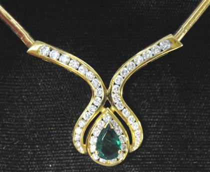 Appraisal: karat yellow gold emerald and diamond drop necklacecontemporary