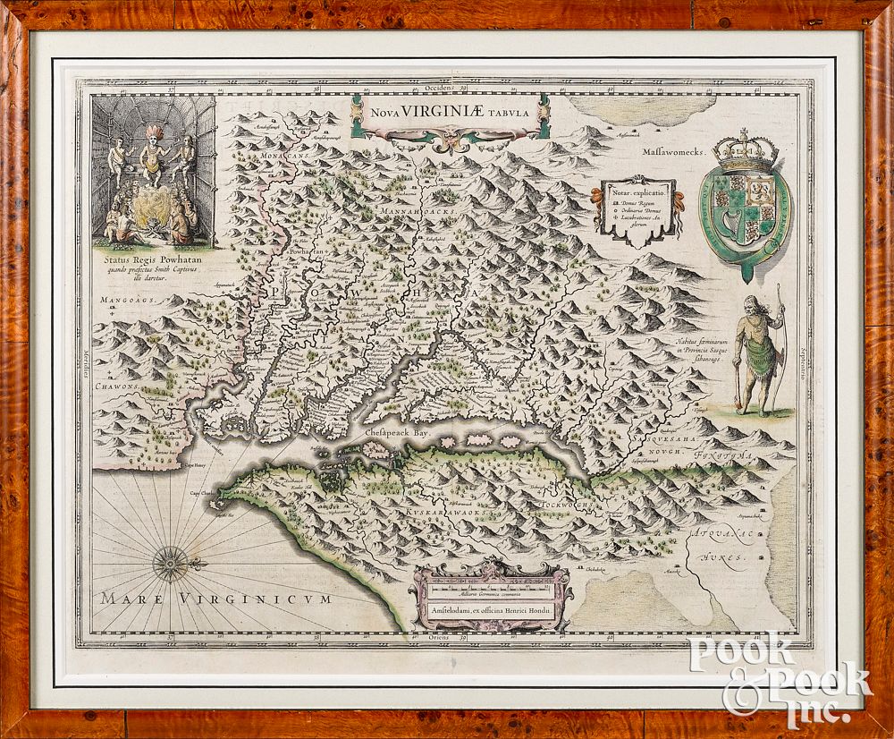 Appraisal: Henricus Hondius color engraved map of Virginia Henricus Hondius colored