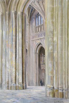 Appraisal: David Shepherd b Interior view of Winchester Cathedral Signed and