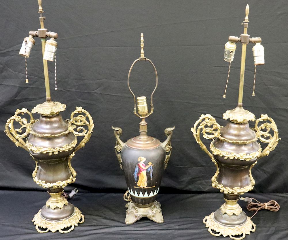 Appraisal: Antique Lamps To Include A Pair And A Single The