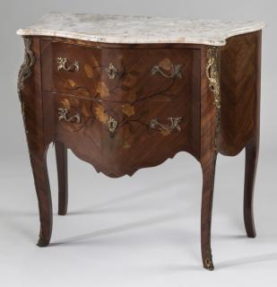 Appraisal: Early th c marquetry inlaid marble top commode Early th