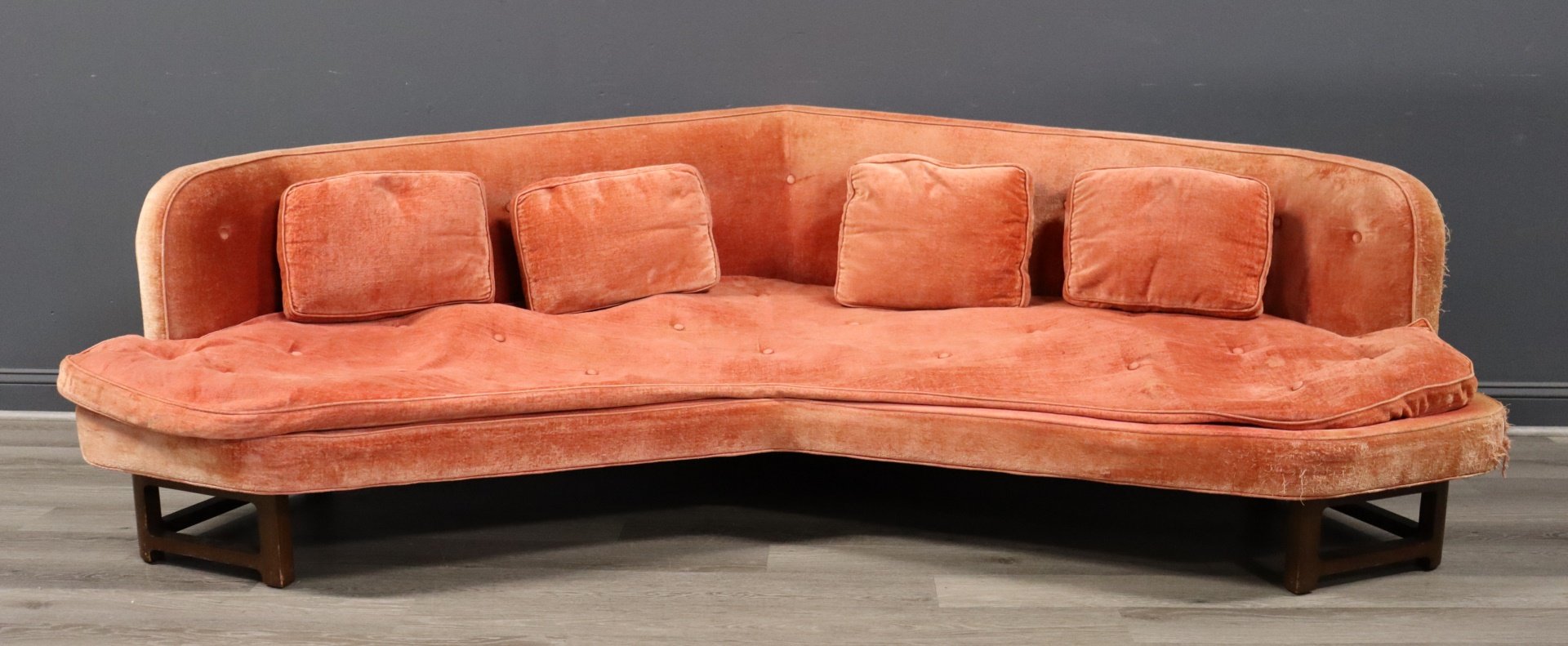 Appraisal: MIDCENTURY EDWARD WORMLEY DUNBAR ANGLE SOFA Dunbar imprint to fabric