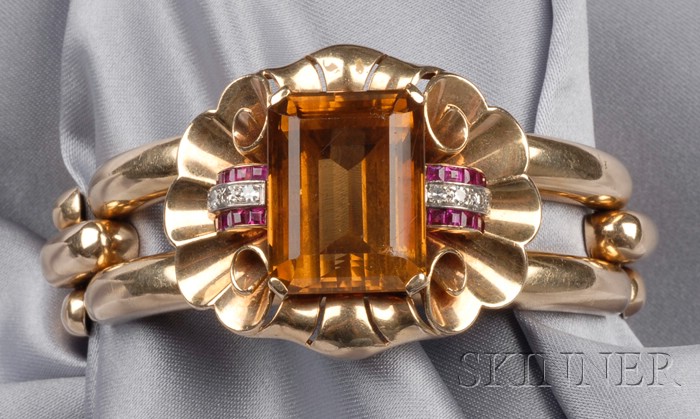 Appraisal: Retro kt Gold Citrine and Gem-set Bracelet Tiffany Co prong-set