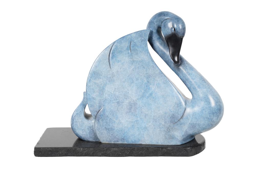 Appraisal: MODERN BRONZE SWAN SCULPTUREon a marble plinth total inches high