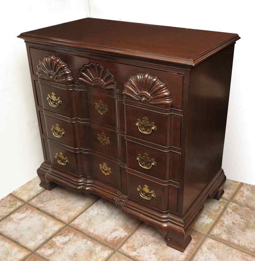 Appraisal: DREXEL MAHOGANY DRAWER CHEST Shaped front with shell carved motif