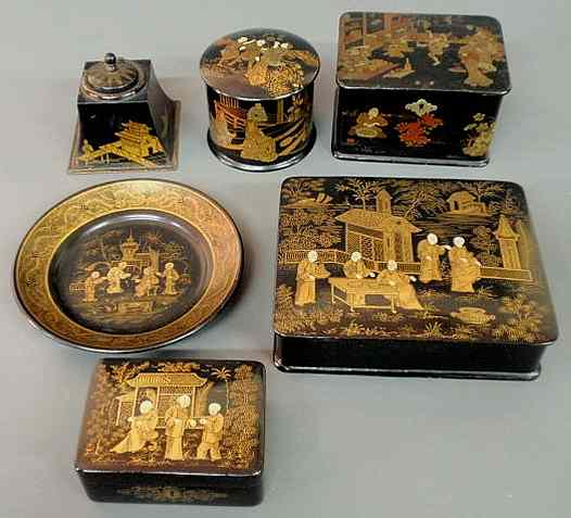 Appraisal: Four Asian lacquerware boxes tallest h a plate dia and