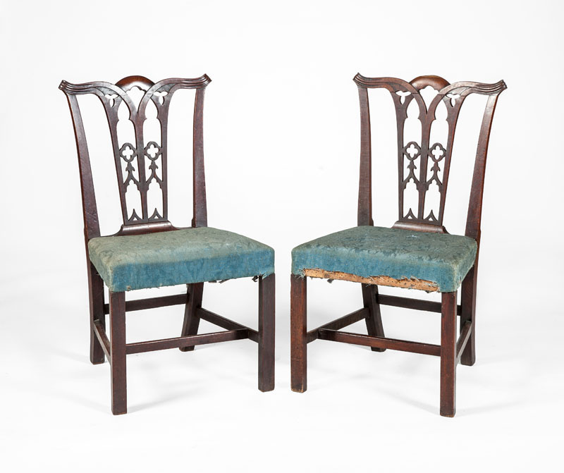 Appraisal: PAIR OF GEORGE III MAHOGANY SIDE CHAIRS IN THE NEO-GOTHIC