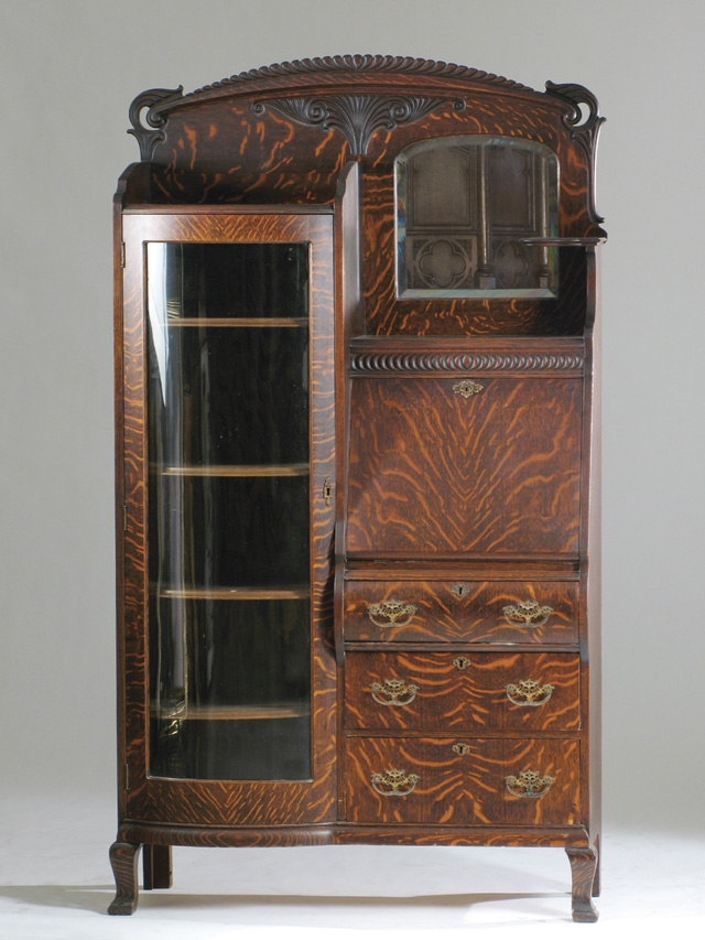 Appraisal: QUARTER SAWN OAK SECRETARY BOOKCASE American c the left half