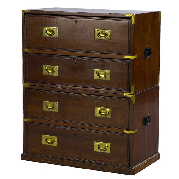 Appraisal: Campaign chest in two sections th C Four drawer configuration