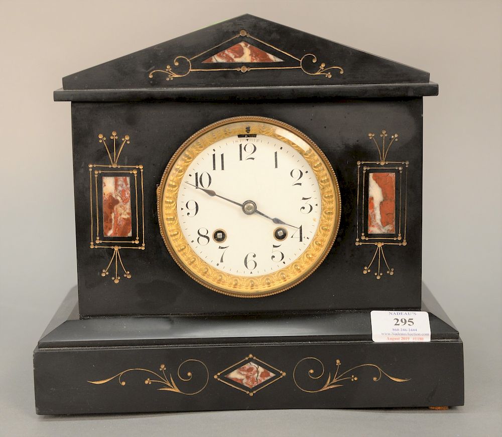 Appraisal: Chelsea slate mantle clock with enameled white dial and brass