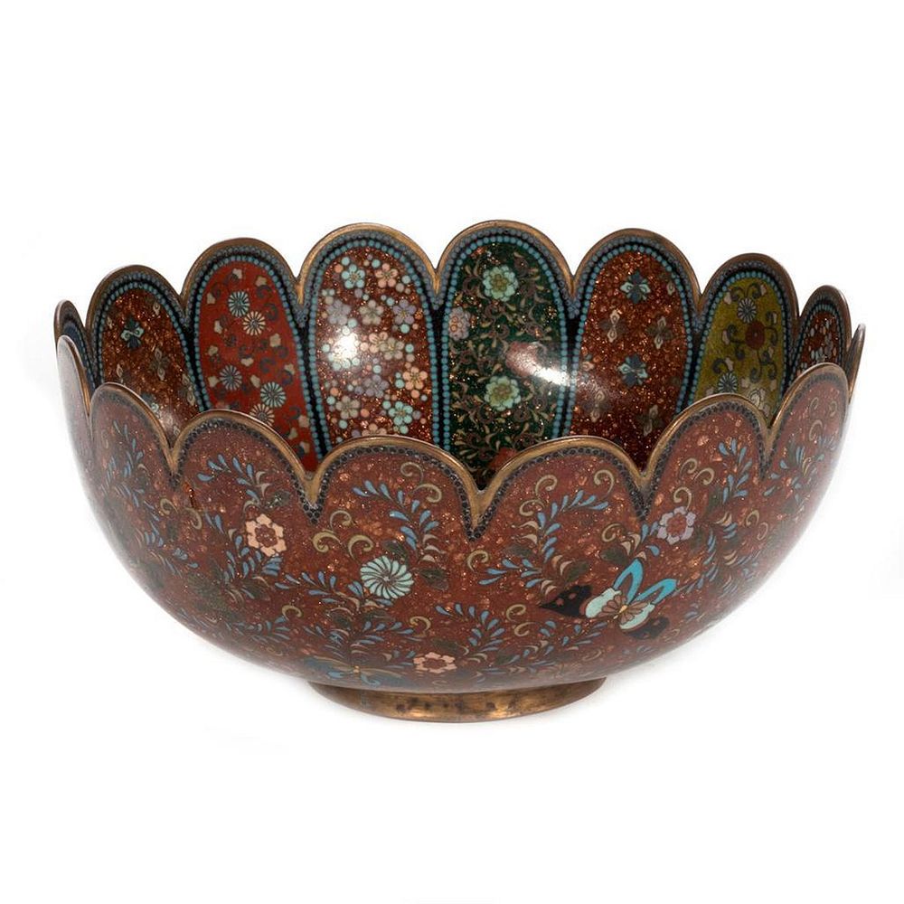 Appraisal: th Century Chinese Cloisonne Enamel Bowl Lotus form with floral