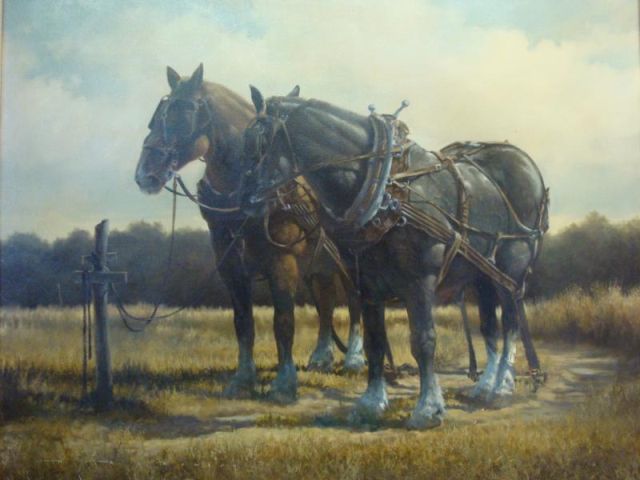 Appraisal: Unknown Signed O C of Pair of Farm Horses Signed