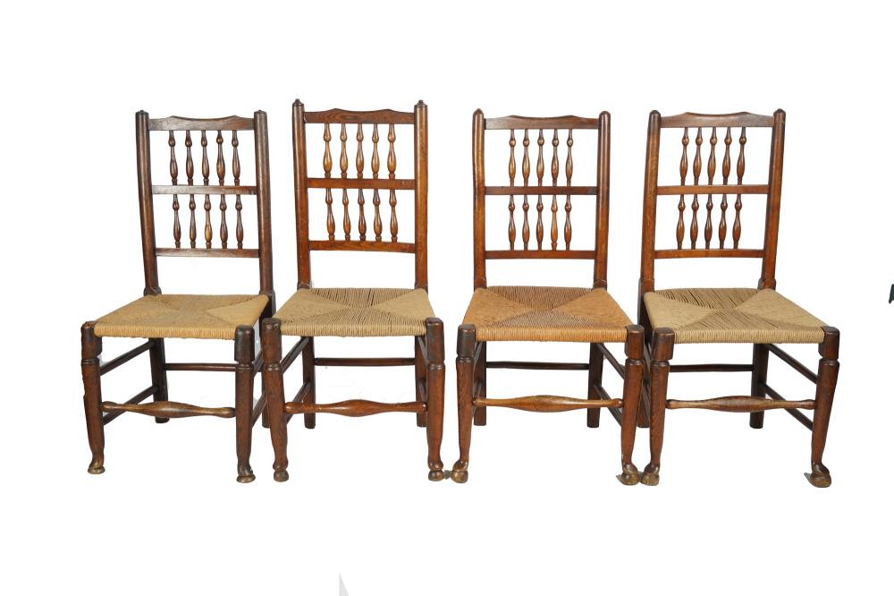 Appraisal: FOUR YORKSHIRE YEWWOOD SIDE CHAIRSeach with a woven seat ranging