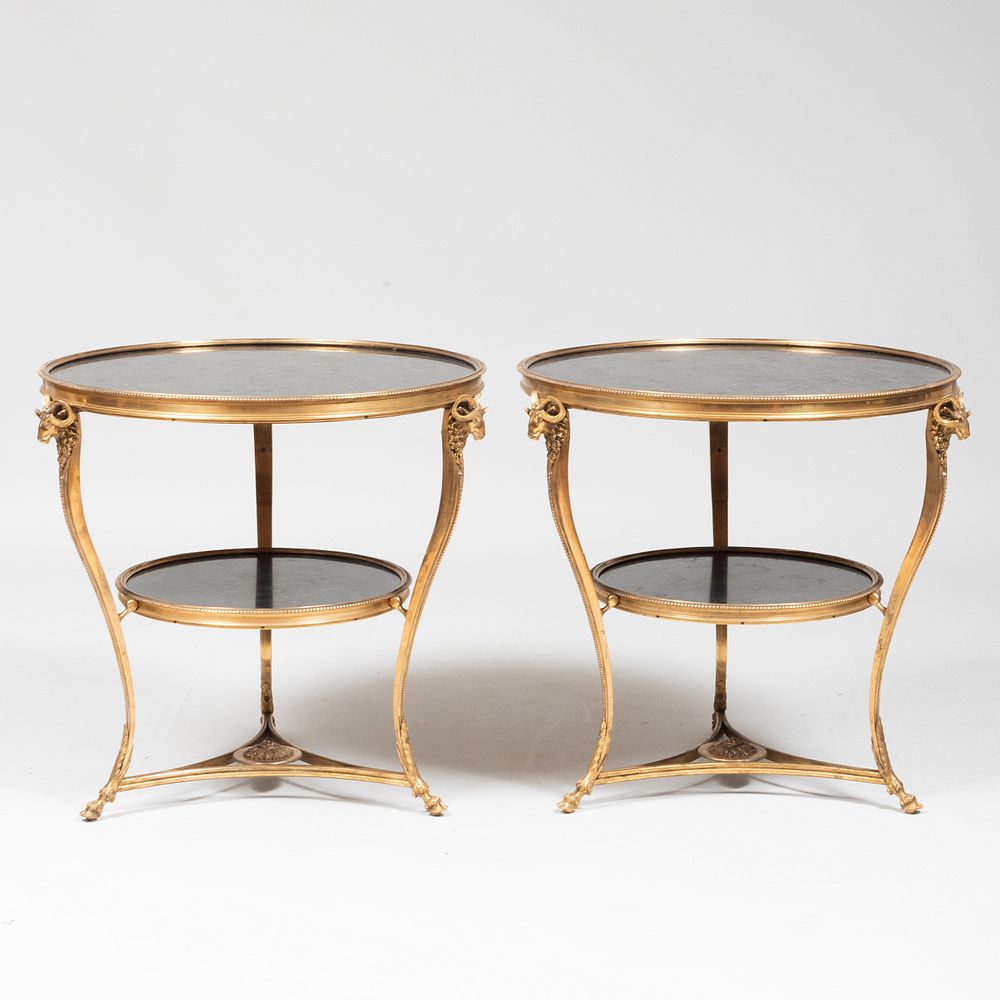 Appraisal: Pair of Directoire Style Gilt-Bronze-Mounted Marble Gu ridons x in