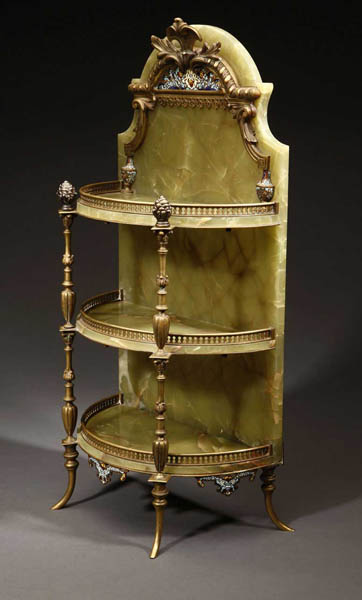 Appraisal: Napoleon III bronze enamel onyx table etagere Napoleon III bronze