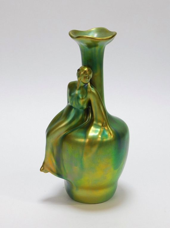 Appraisal: Zsolnay Green Eosin Figural Vase Hungary Early th Century Bottle