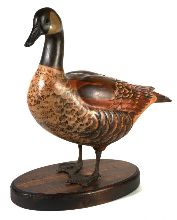 Appraisal: TOM TABER CARVED WOODEN GOOSELife-sized carved wooden goose by renowned