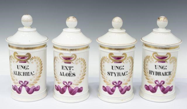 Appraisal: lot of French porcelain apothecary jars parcel gilt and paint