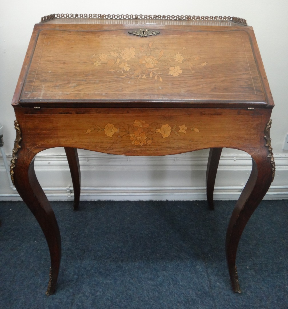 Appraisal: A Louis XV style rosewood bureau de dame circa boxwood