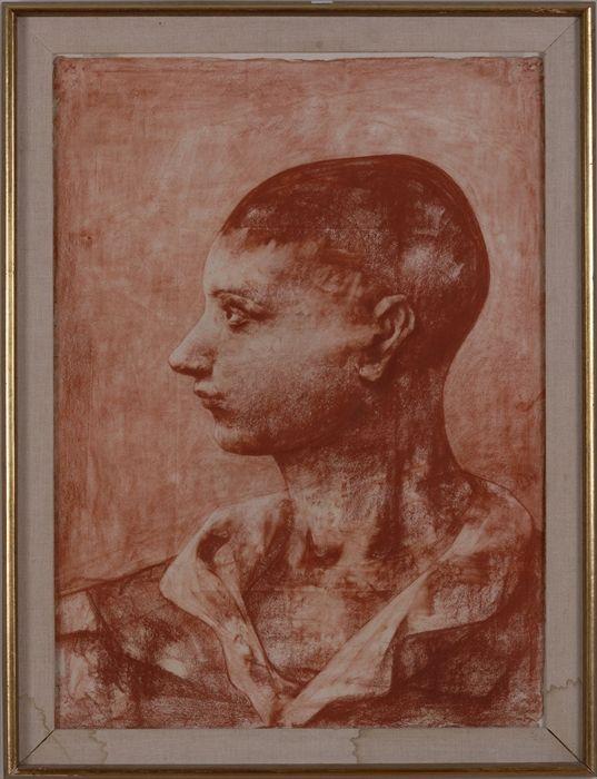 Appraisal: LUCIANO MIORI PROFILE OF A YOUNG MAN Red chalk drawing