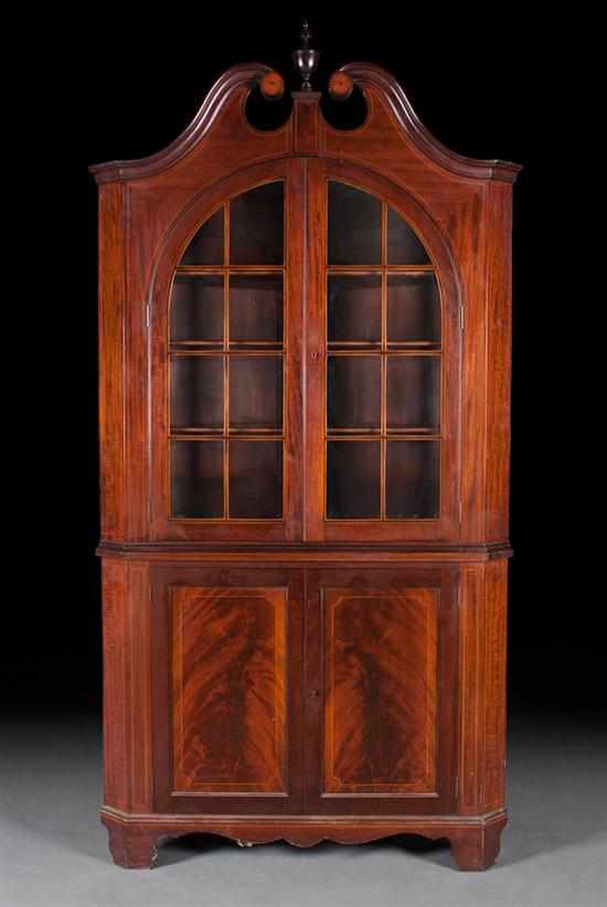 Appraisal: Potthast Bros Federal style inlaid mahogany corner cupboard Baltimore MD